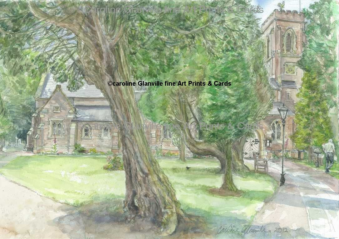 Church at Cookley Kidderminster, painting by Caroline Glanville